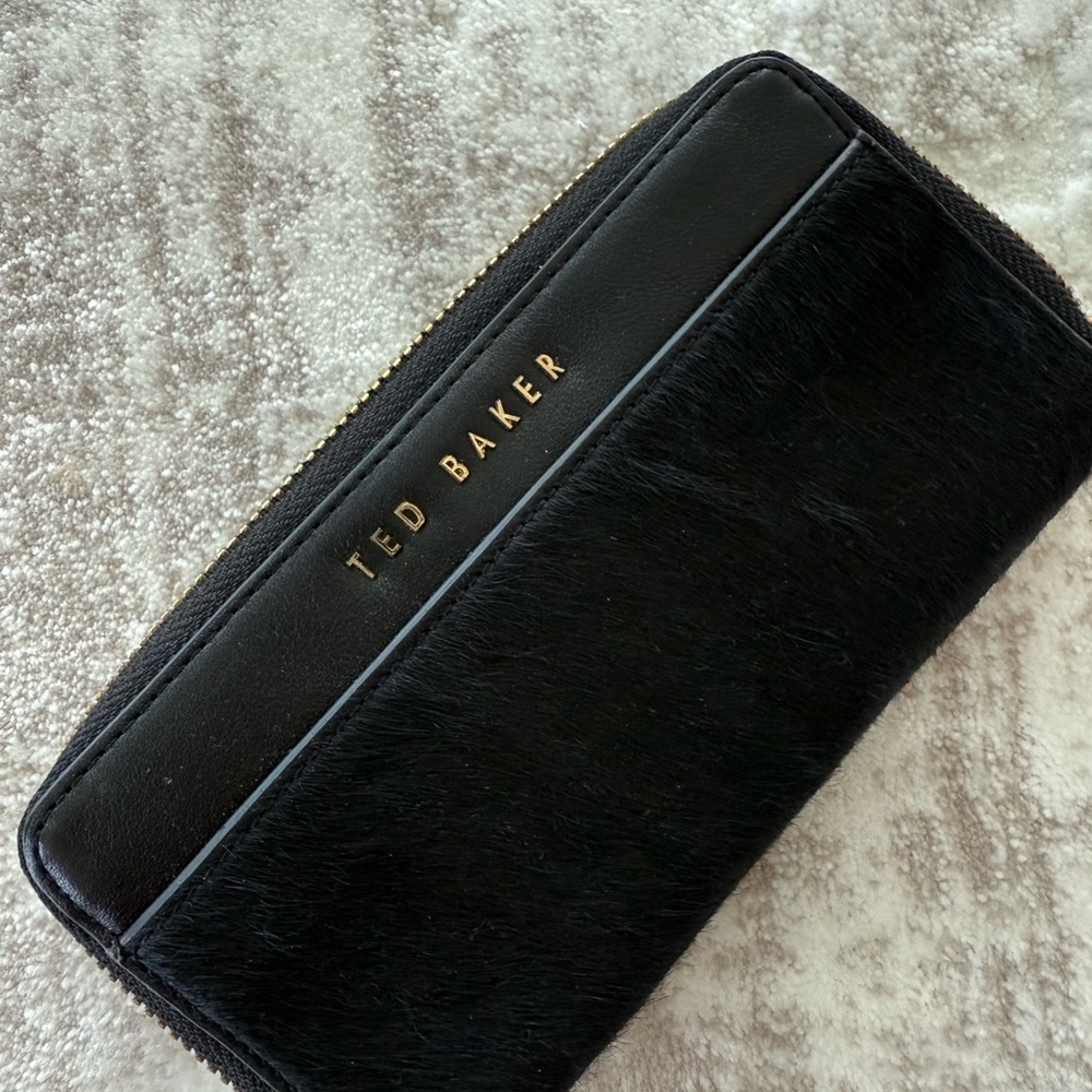 NEW Ted Baker Black Leather and Fur Wallet